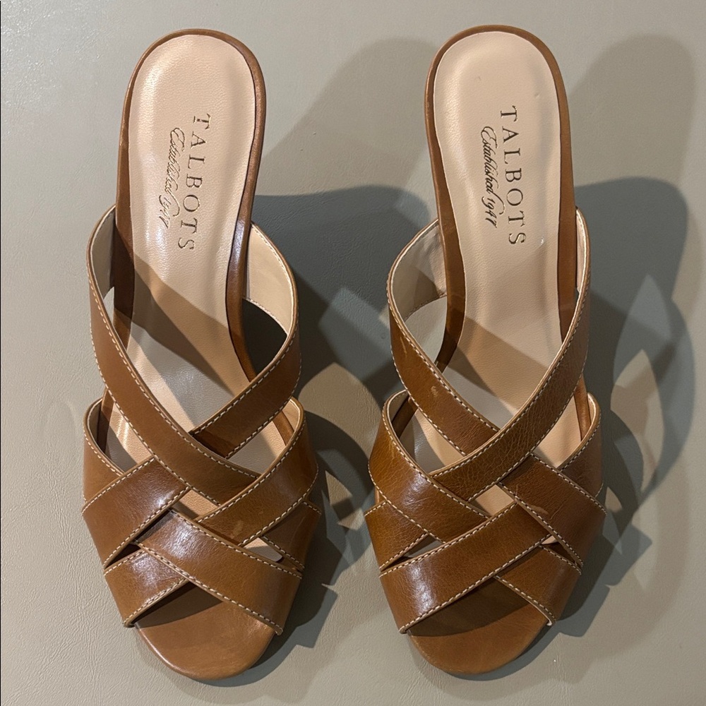 Talbots Brown Leather Crisscross Mules New Size 6.5 (6 1/2) Never Worn No Box